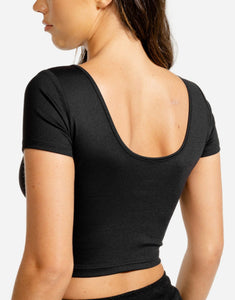 Warrior Crop Top - Half Sleeves - Black