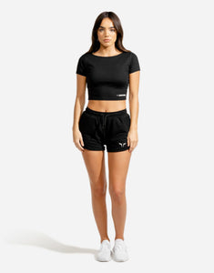 Warrior Crop Top - Half Sleeves - Black